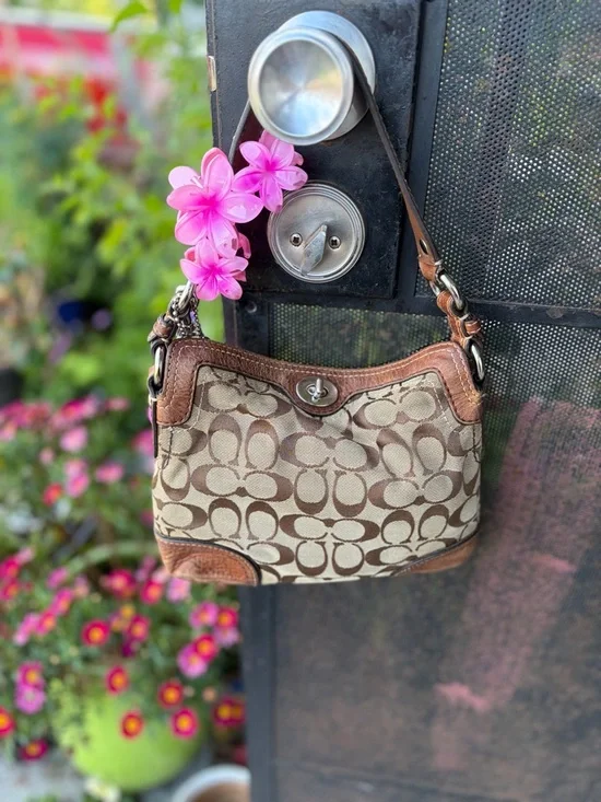 Y2k COACH 10980 CHELSEA SIGNATURE C JACQUARD HOBO HANDBAG SATCHEL Brown LEATHER - Picture 3 of 10